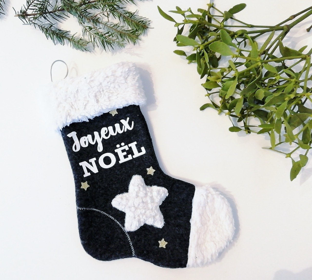 Chaussette Noël "joyeux Noël" gris foncé