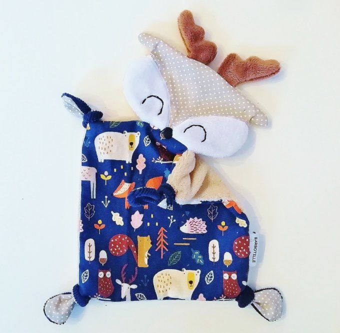 doudou caribou - bleu et beige