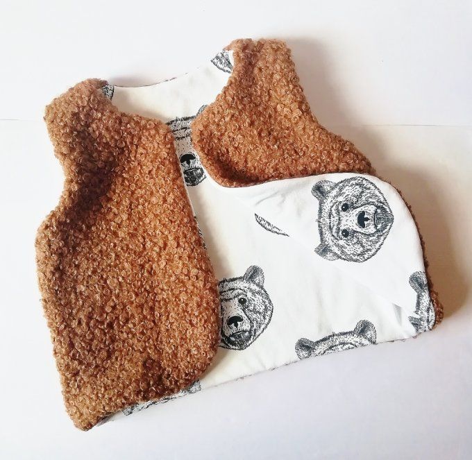 gilet de berger4/5 ans "ours" - camel et écru  