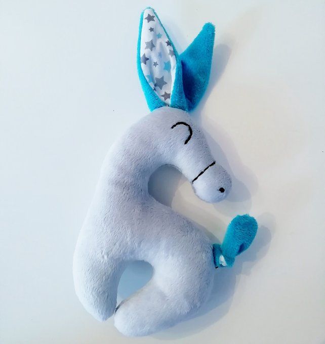 Hochet "toux doux" âne - gris et bleu