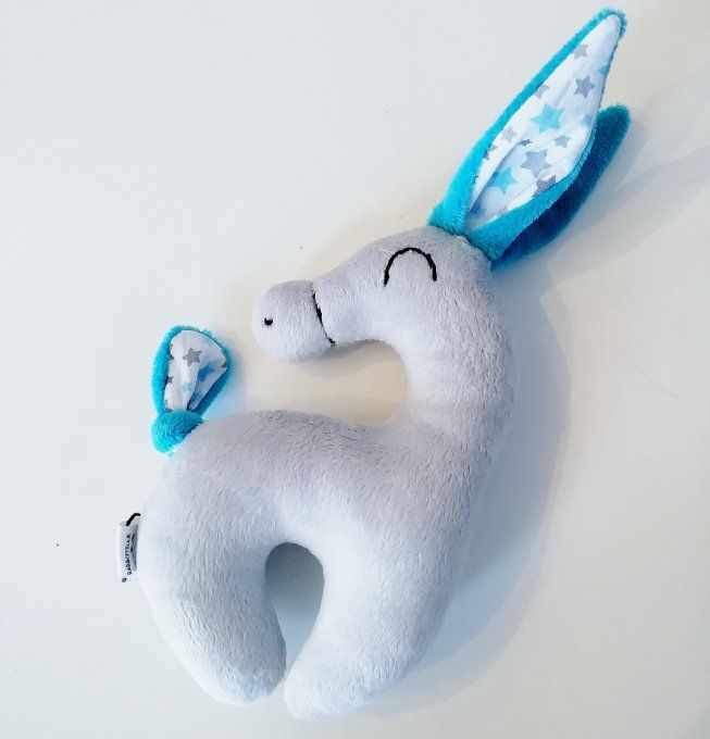 Hochet "toux doux" âne - gris et bleu