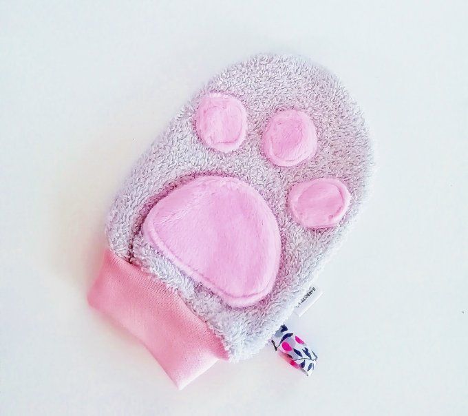 Gants de toilette coton "papattes"  rose