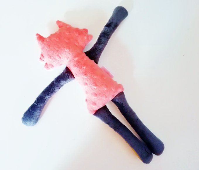 doudou "patte" renard -" corail et moutarde