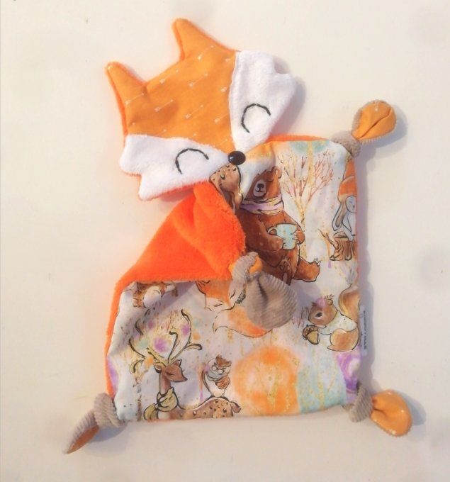 Doudou renard gris-jaune-rose - Copie
