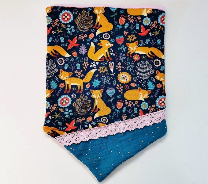 Snood XXL renard bleu et rose
