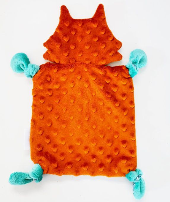 Doudou renard roux et turquoise