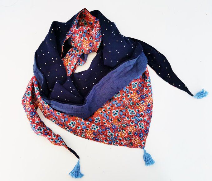 Chèche adulte-bleu-corail foncé