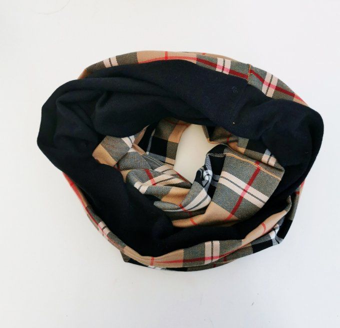 snood double tartan beige foncé et noir