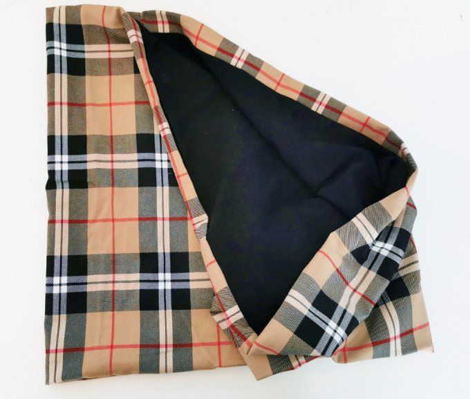 snood double tartan beige foncé et noir