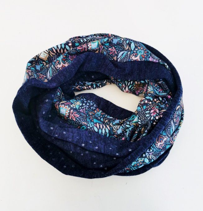 snood double fleurs/bleu