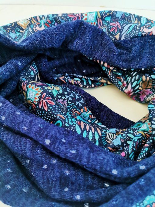 snood double fleurs/bleu