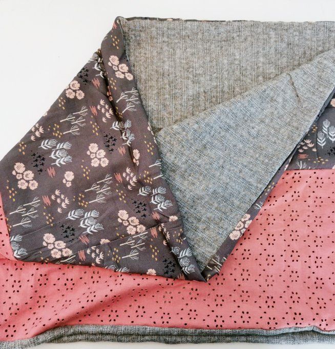 snood double fleurs gris et rose