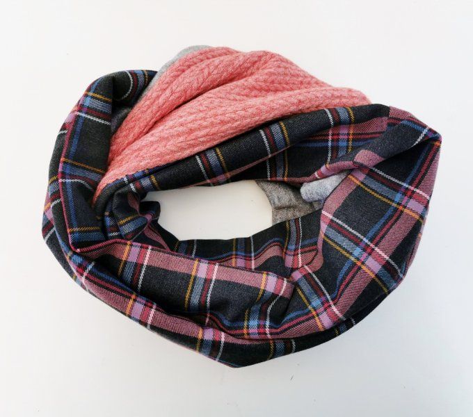 snood double tartan gris et rose