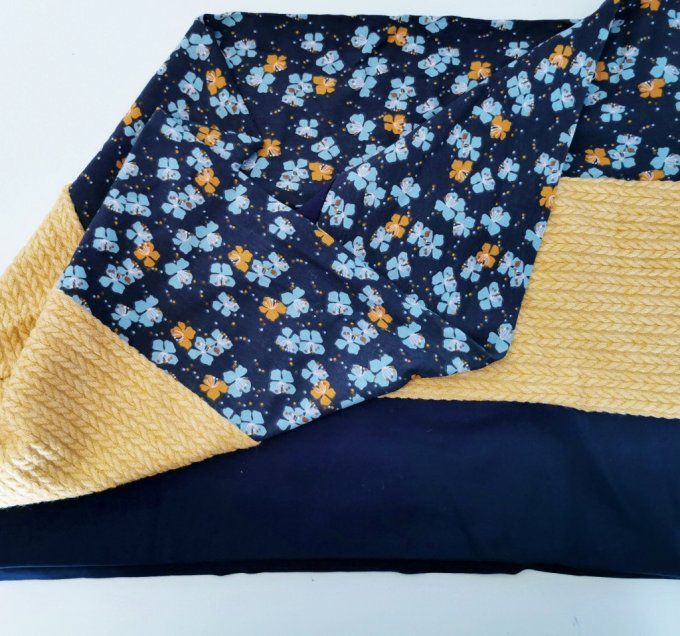 snood double fleurs bleu et moutarde