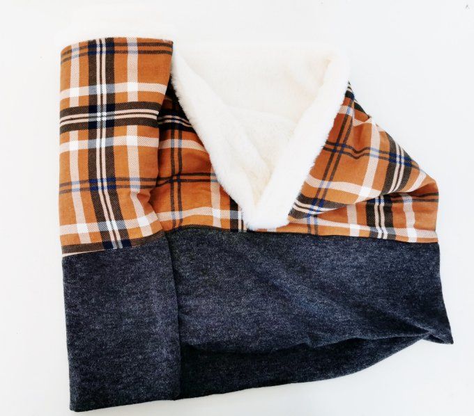 snood double moumoute tartan camel et gris