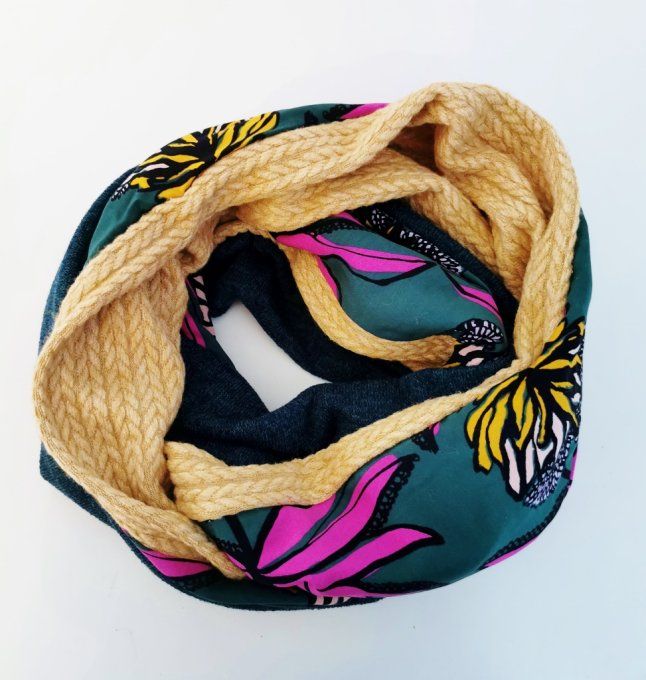 snood double vert et moutarde