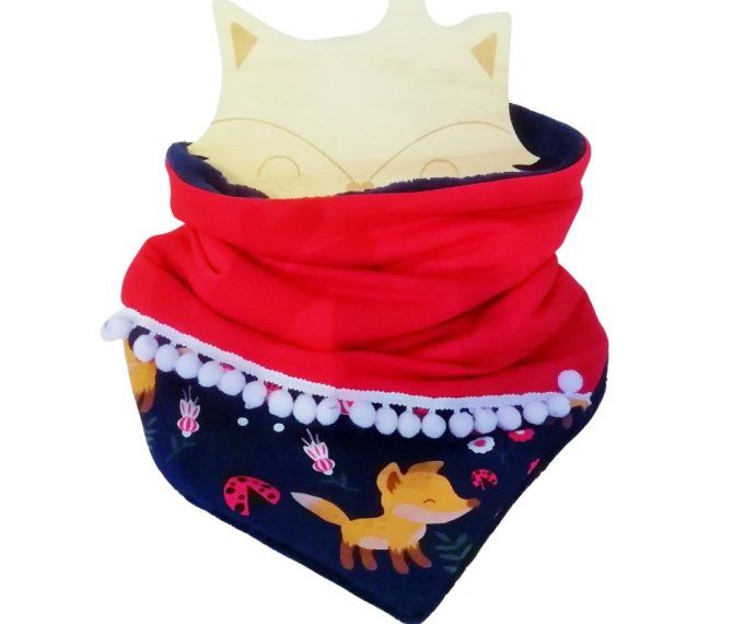 Snood XXL renard rouge bleu